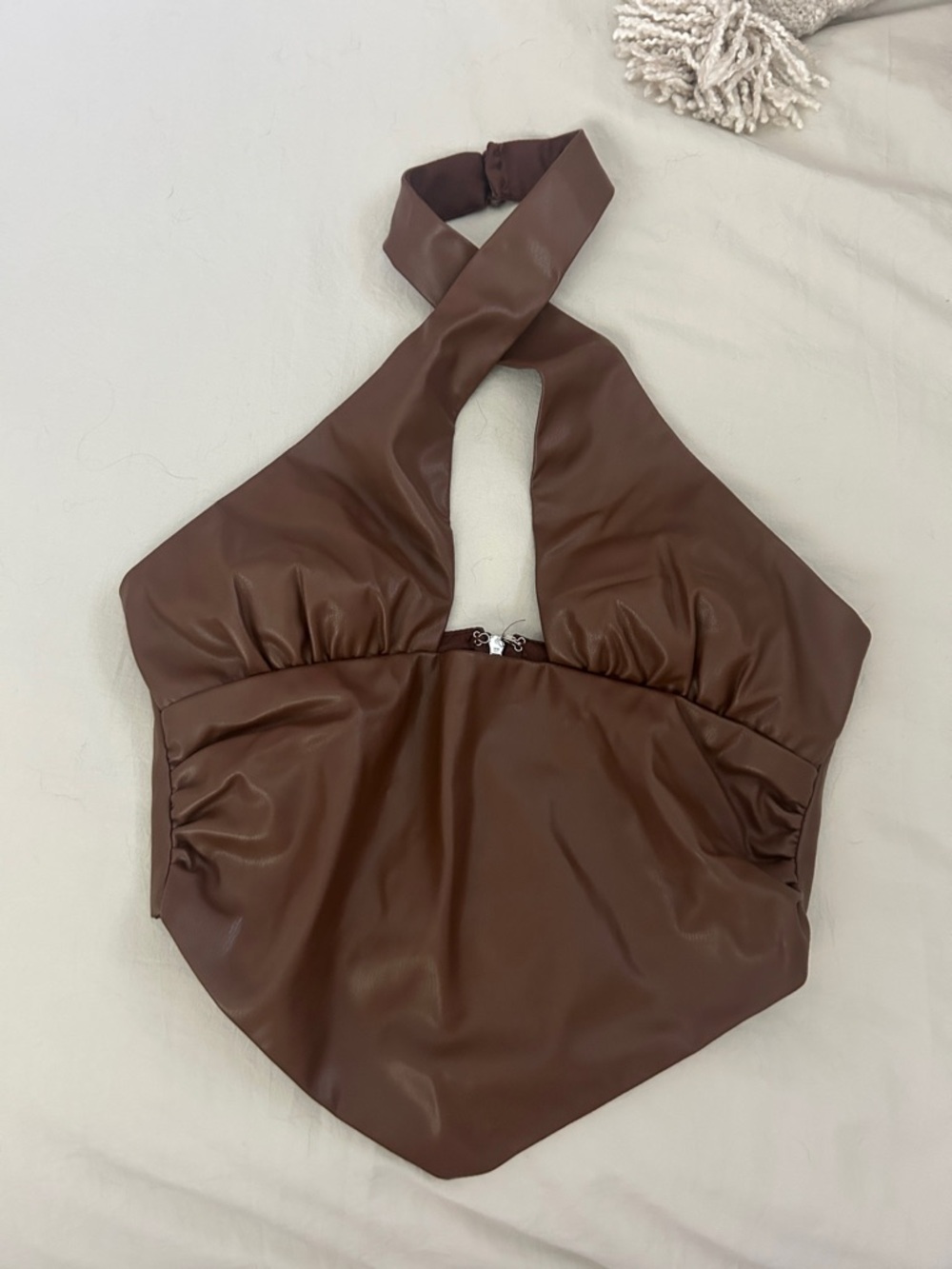 Super down brown faux leather top